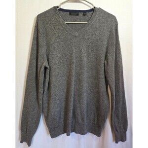 Saks Fifth Avenue Mens 100% Cashmere V-Neck Sweater Grey Medium Long Sleeve Knit